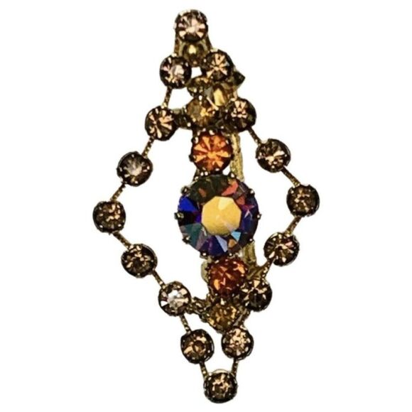 Vintage Austrian Crystal Aurora Borealis Shimmering Gold Tone Women’s Brooch - Picture 3 of 9